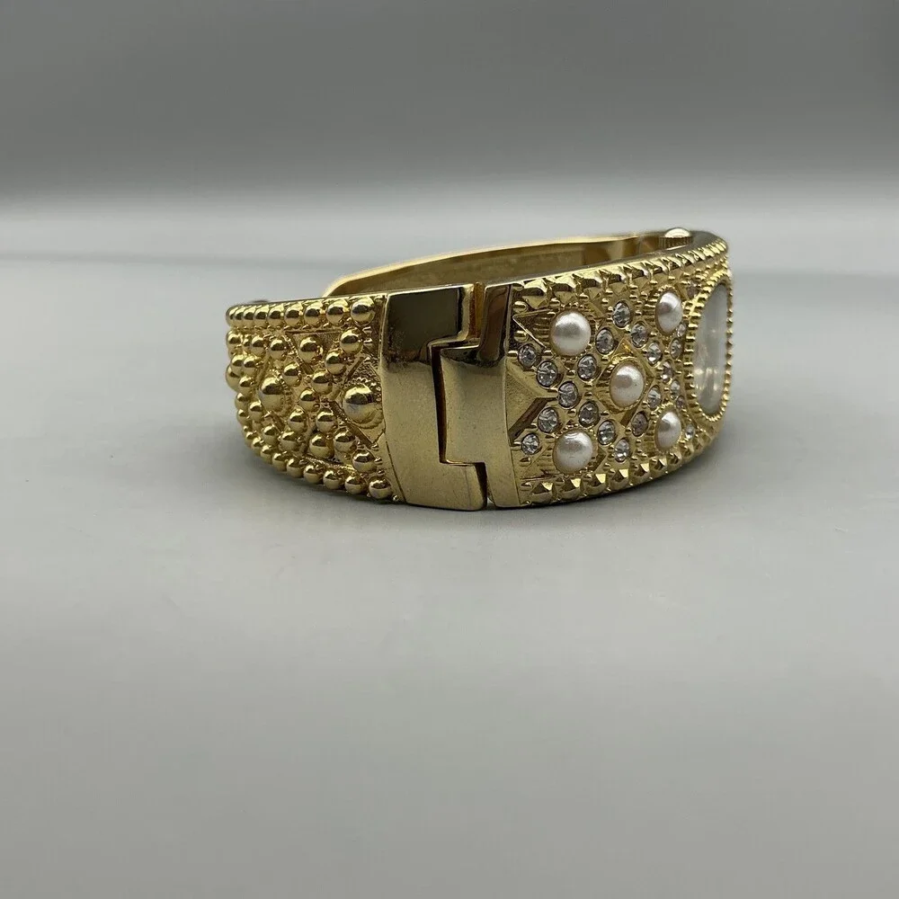 Studio Time Womens Watch 23mm White Dial Gold Tone Faux Pearls New Battery